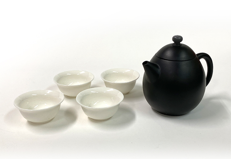 夾碳黑陶龍蛋壺組